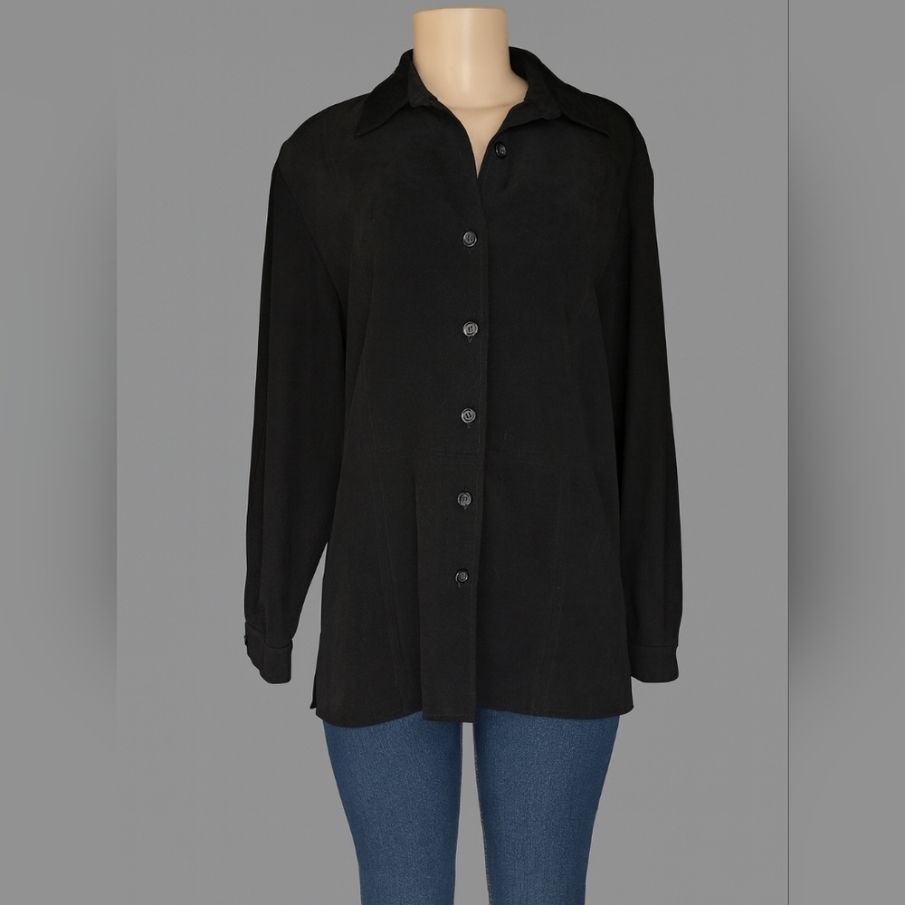 Talbots Black Stretch Button Down Shirt Blouse